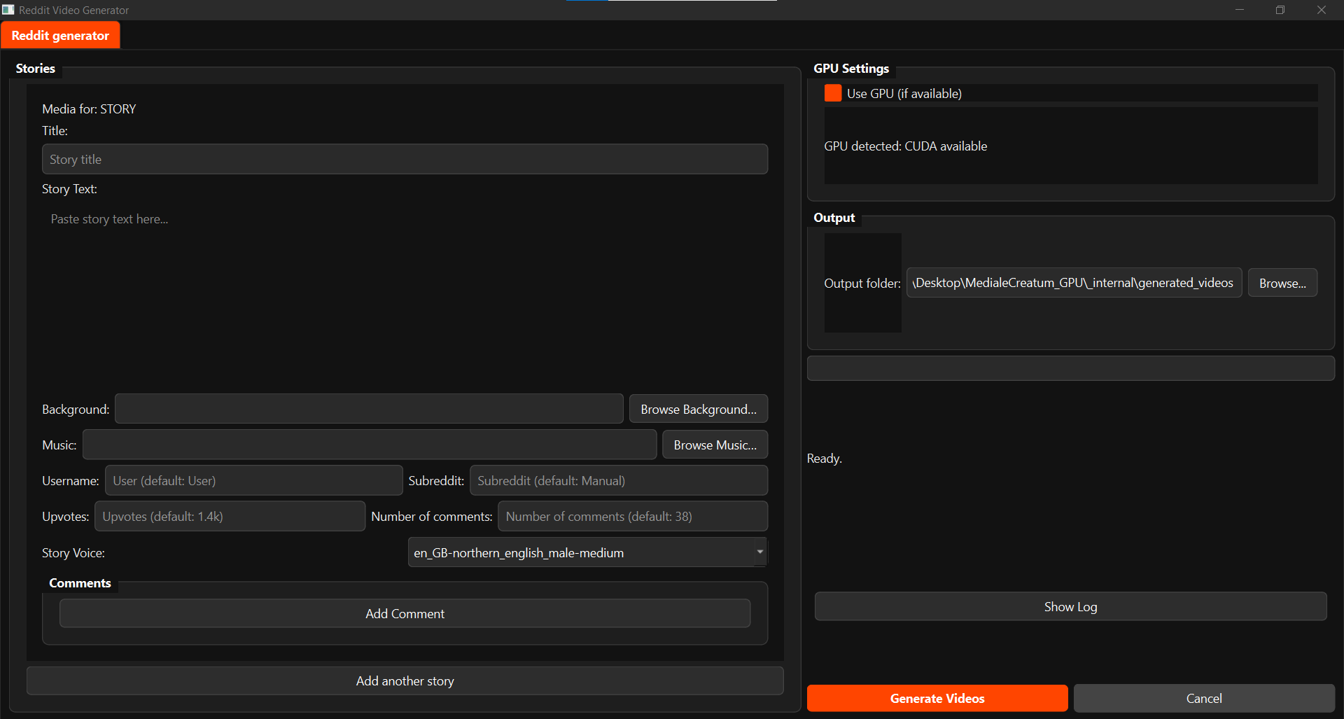 MedialeCreatum interface when starting GPU version